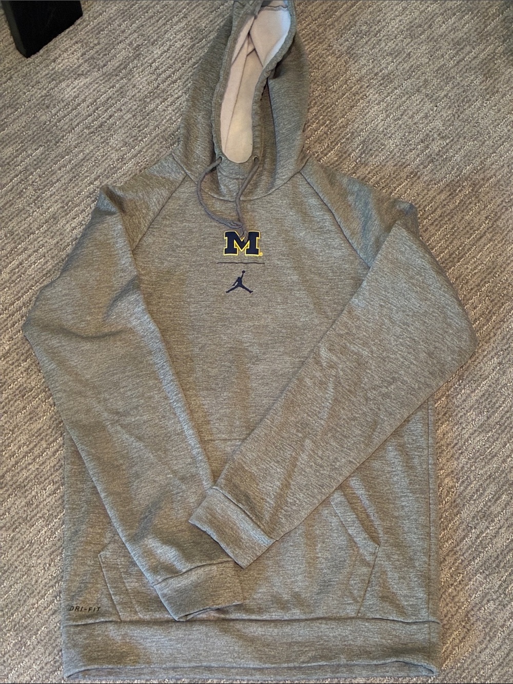 Jordan Gray Michigan 'M' Pullover Hoodie with Navy Jumpman